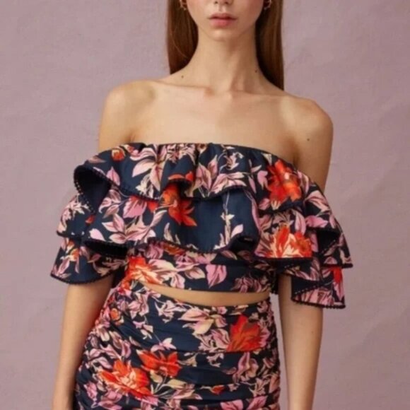 NWT Keepsake the Label Real Love Black Floral Ruffle Blouse Crop Top - Picture 3 of 11